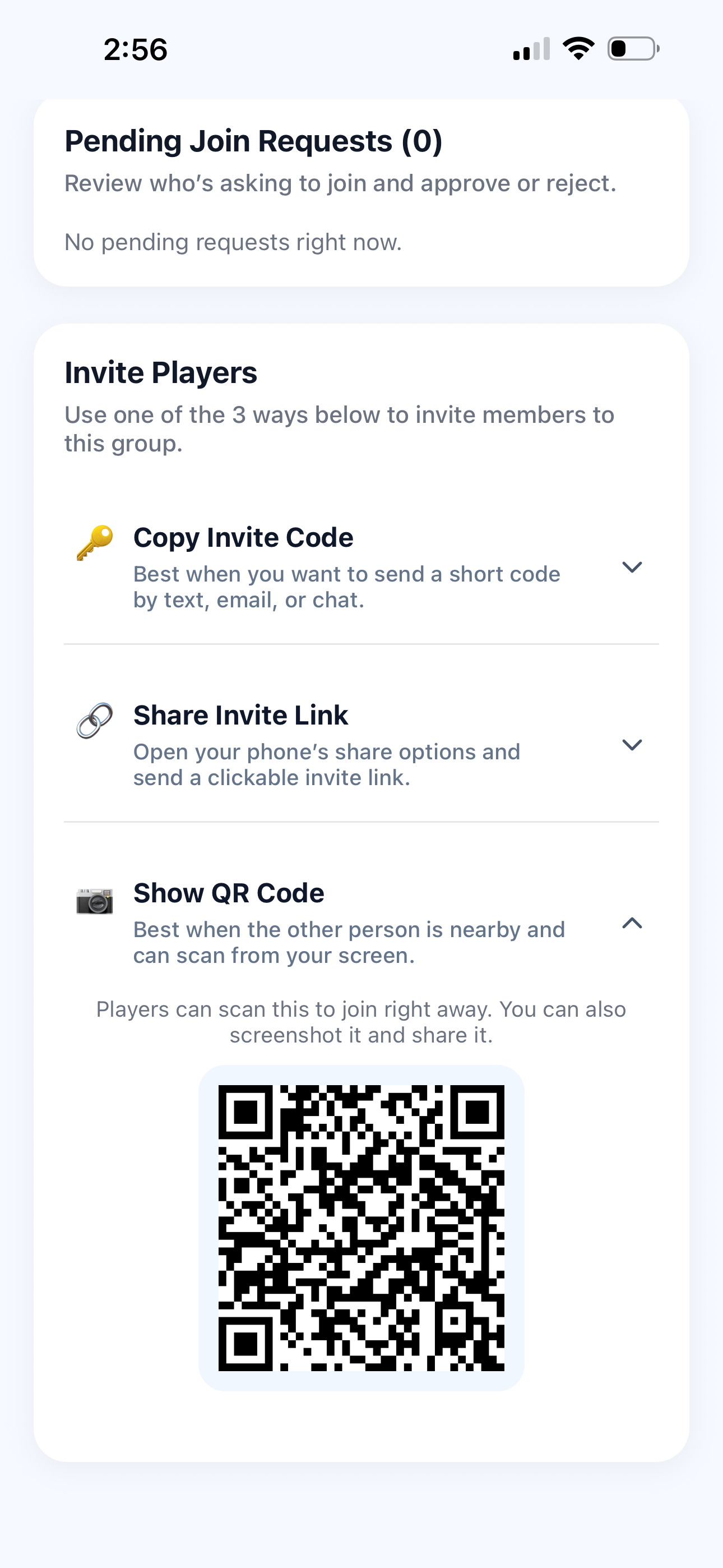 Invite QR code screen