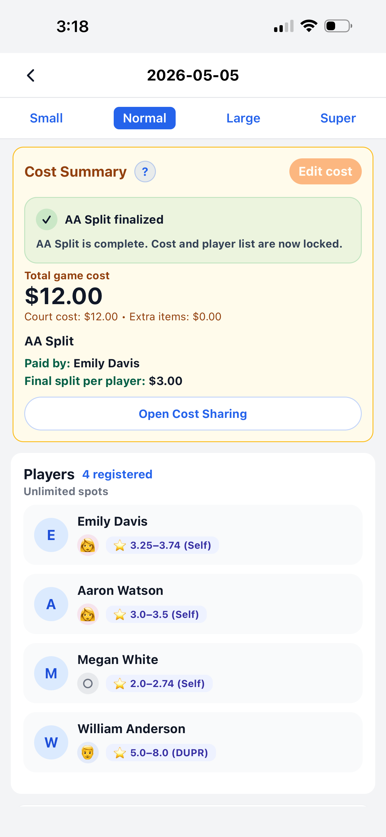 Game detail with AA Split finalized