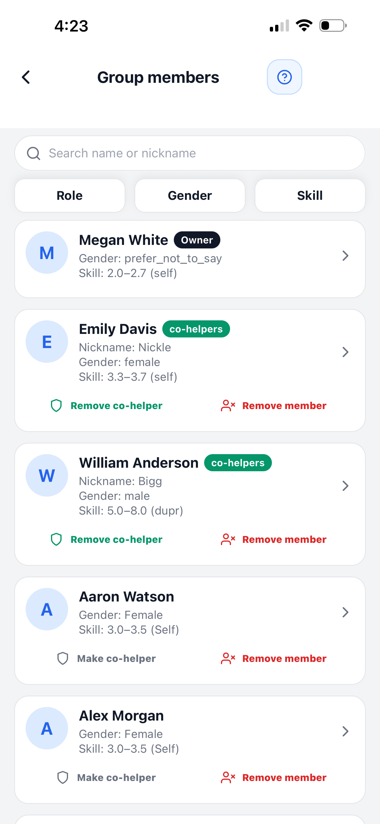 Group members screen in PickleWallet